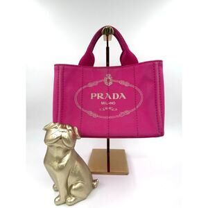 Prada Canapa Canvas Denim Canvas Tote Barbie Fuchsia Pink No Strap CoA
